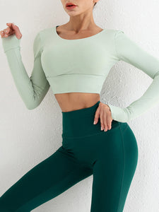 Long Sleeve Hollow Top High Elastic Yoga Two-piece Suit