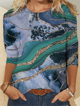 Load image into Gallery viewer, Contrasting Color Stitching Long-sleeved Printed T-shirt Casual Top