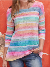 Load image into Gallery viewer, Rainbow Stripes Printed Long-sleeved Top Casual T-shirt