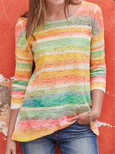 Load image into Gallery viewer, Rainbow Stripes Printed Long-sleeved Top Casual T-shirt