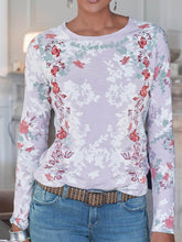 Load image into Gallery viewer, Retro Print Round Neck Long Sleeve Top Casual T-shirt