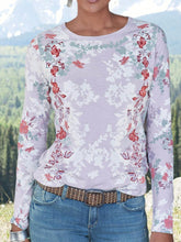 Load image into Gallery viewer, Retro Print Round Neck Long Sleeve Top Casual T-shirt