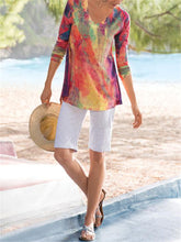 Load image into Gallery viewer, Vintage Tie-dye Printed Long-sleeved V-neck Loose T-shirt