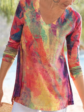 Load image into Gallery viewer, Vintage Tie-dye Printed Long-sleeved V-neck Loose T-shirt