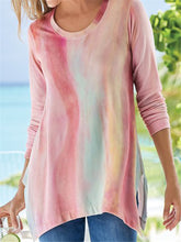 Load image into Gallery viewer, Gradient Print Casual Loose Crew Neck Split T-shirt
