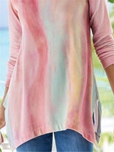 Load image into Gallery viewer, Gradient Print Casual Loose Crew Neck Split T-shirt