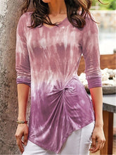 Load image into Gallery viewer, Gradient Print Front Knot Irregular Hem Casual T-shirt