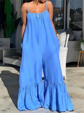 Load image into Gallery viewer, Solid Color Suspended Loose Flared Pants Casual Sling Jumpsuit