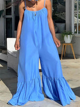 Load image into Gallery viewer, Solid Color Suspended Loose Flared Pants Casual Sling Jumpsuit