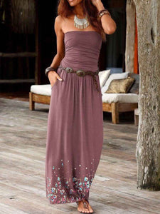 Women Plain Strapless Vacation Beach Midi Dress