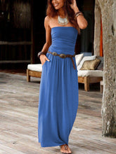 Load image into Gallery viewer, Women Plain Strapless Vacation Beach Midi Dress