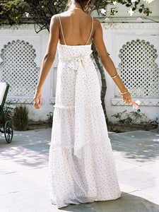 Women Vacation Polka Dot Ruffle Sling Maxi Dress