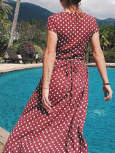 Load image into Gallery viewer, Women Short Sleeve V-Neck Polka Dot Split-Side Maxi Dress