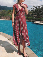 Load image into Gallery viewer, Women Short Sleeve V-Neck Polka Dot Split-Side Maxi Dress