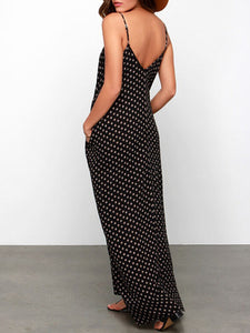 Women Beach Polka Dot V-Neck Pockets Sling Maxi Dress