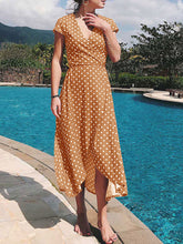 Load image into Gallery viewer, Women Short Sleeve V-Neck Polka Dot Split-Side Maxi Dress