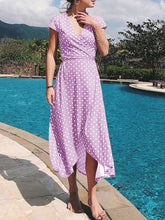 Load image into Gallery viewer, Women Short Sleeve V-Neck Polka Dot Split-Side Maxi Dress