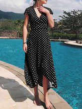 Load image into Gallery viewer, Women Short Sleeve V-Neck Polka Dot Split-Side Maxi Dress