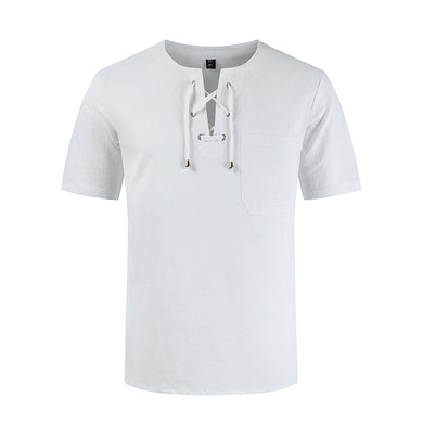 Men'S Cotton And Linen Fashion Solid Color Sports Short-Sleeved T-Shirt