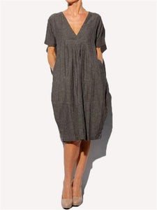 Pleated V-Neck Women'S Dress