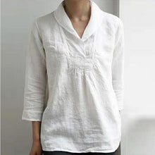 Load image into Gallery viewer, Solid color cotton and linen doll collar women's blouse