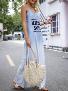 Women Vacation V-Neck Gradient Letter Printing Maxi Dress