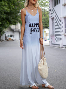 Women Vacation V-Neck Gradient Letter Printing Maxi Dress