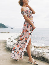 Load image into Gallery viewer, Women Floral Strapless Short Sleeve Split-Side Skirt Two-Piece Set