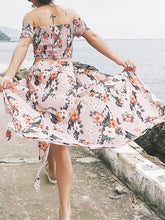 Load image into Gallery viewer, Women Floral Strapless Short Sleeve Split-Side Skirt Two-Piece Set