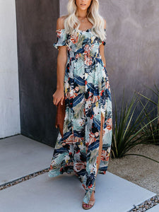 Women Bohemia Strapless Split-Side Maxi Dress