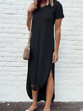 Load image into Gallery viewer, Women V-Neck Short Sleeve Split-Side Solid Color Casual Maxi Dress