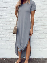 Load image into Gallery viewer, Women V-Neck Short Sleeve Split-Side Solid Color Casual Maxi Dress