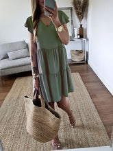 Load image into Gallery viewer, Women V-Neck Short Sleeve Loose Solid Color Holiday Midi Dress