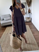 Load image into Gallery viewer, Women V-Neck Short Sleeve Loose Solid Color Holiday Midi Dress