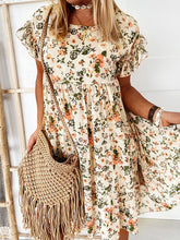 Load image into Gallery viewer, Women Floral Round Neck Chiffon Mini Dress