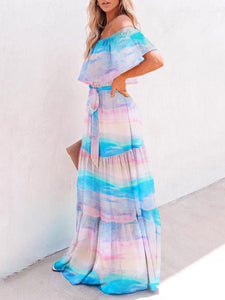 Women Elegant Strapless Gradient Maxi Dress