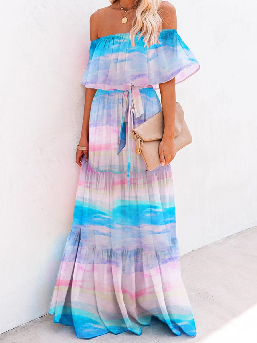 Women Elegant Strapless Gradient Maxi Dress