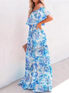 Women Elegant Floral Strapless Holiday Maxi Dress