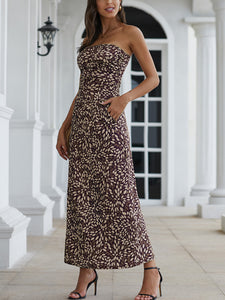 Women Vacation Strapless Irregular Printed Maxi Dress