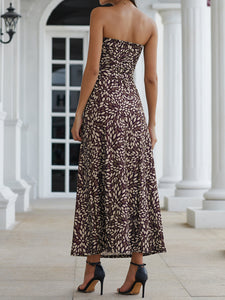 Women Vacation Strapless Irregular Printed Maxi Dress