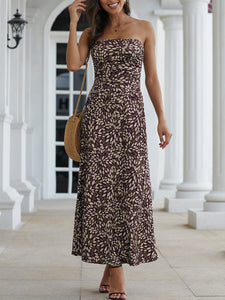 Women Vacation Strapless Irregular Printed Maxi Dress