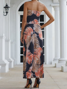 Women Vacation Strapless Irregular Printed Maxi Dress