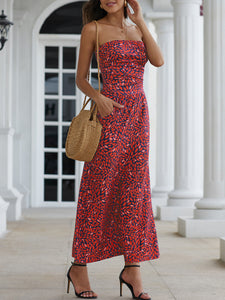 Women Vacation Strapless Irregular Printed Maxi Dress