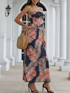 Women Vacation Strapless Irregular Printed Maxi Dress