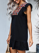 Load image into Gallery viewer, Women Bohemian V-Neck Print Ruffle Mini Dress