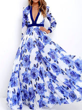 Load image into Gallery viewer, Women Bohemian Floral Print Plunging Neckline Maxi Dress