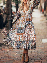 Load image into Gallery viewer, Women Bohemian V-Neck Puff Sleeve Printed Maxi Dress