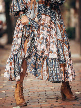 Load image into Gallery viewer, Women Bohemian V-Neck Puff Sleeve Printed Maxi Dress