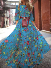 Load image into Gallery viewer, Women Floral Round Neck Sleeve Holiday Maxi Dress