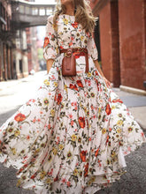 Load image into Gallery viewer, Women Floral Round Neck Sleeve Holiday Maxi Dress